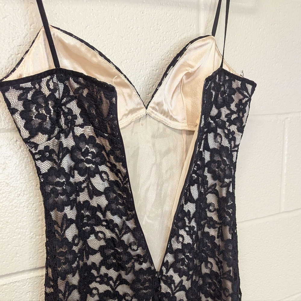 White House Black Market Asymmetrical Black Lace Dress - Picture 5 of 8